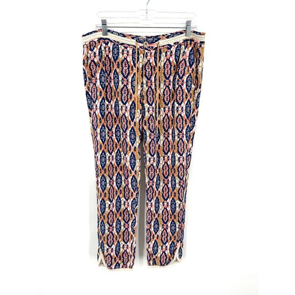 ANTHROPOLOGIE Pilcro Blue Pink Paz Ikat Waist Tie Ankle Slim Leg Pants Size 31 - Picture 2 of 8